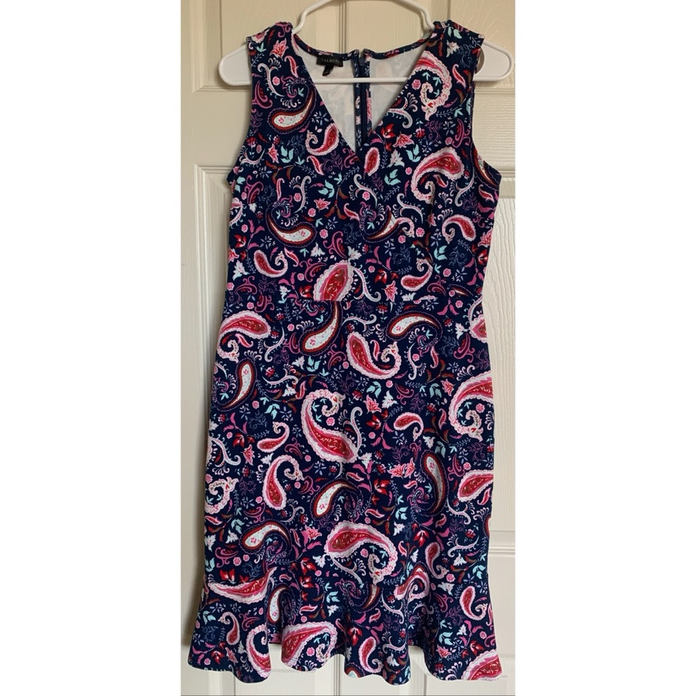 Talbots Navy Paisley Fit & Flare Sleeveless Dress Women’s Size Medium